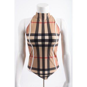 Burberry Girls Bathing Suit Brown Vine Archive Check One Piece Swimsuit Size 14Y
